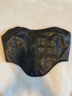 Wet Seal Black Faux Leather Strapless Corset Top